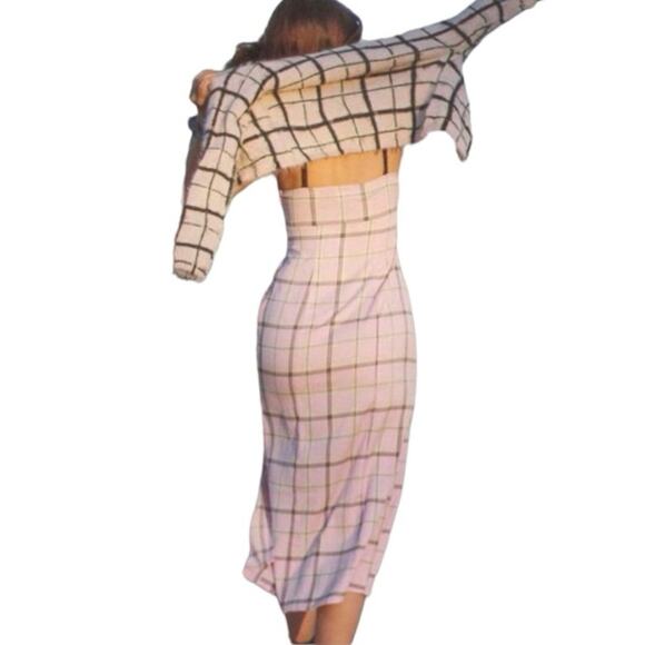 Urban Outfitters Cher Pink Plaid Maxi Slip Dress Black Lace Size Medium - Picture 4 of 16